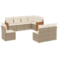 9-delige Loungeset met kussens poly rattan beige - thumbnail