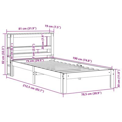 Bedframe met hoofdbord massief grenenhout wit 75x190 cm