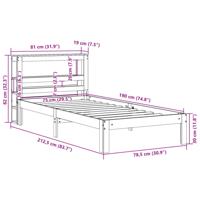 Bedframe met hoofdbord massief grenenhout wit 75x190 cm - thumbnail