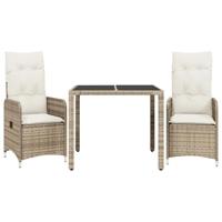 3-delige Bistroset met kussens poly rattan beige - thumbnail