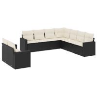 9-delige Loungeset met kussens poly rattan zwart - thumbnail