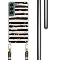 Samsung Galaxy S22 hoesje met zwart koord - Hart streepjes - thumbnail