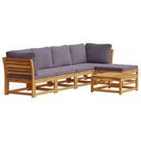 6-delige Loungeset met kussens massief acaciahout - thumbnail