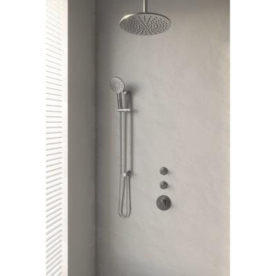 Thermostatische inbouw regendouche SET 24 met 30 cm douchekop, plafondarm, 3-standen handdouche, doucheslang en geïntegreerde glijstang (RVS geborsteld PVD)