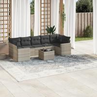 8-delige Loungeset met kussens poly rattan lichtgrijs - thumbnail
