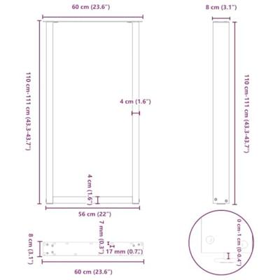Bartafelpoten 2 st U-vormig 60x(110-111) cm staal antraciet