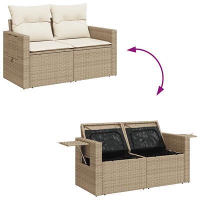 6-delige Loungeset met kussens poly rattan beige - thumbnail