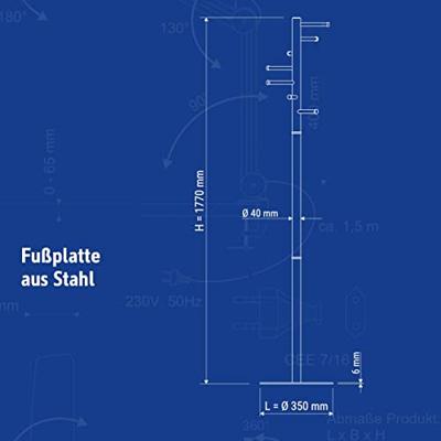 Maul Staande kapstok 9406496 MAULcalima Aantal haken: 7 (Ø x h) 35 cm x 177 cm Metaal, Staal Lichtzilver 1 stuk(s)