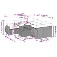 9-delige Loungeset met kussens poly rattan zwart - thumbnail