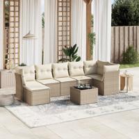 7-delige Loungeset met kussens poly rattan beige - thumbnail