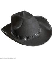 Cowboyhoed zwart met strass band - thumbnail