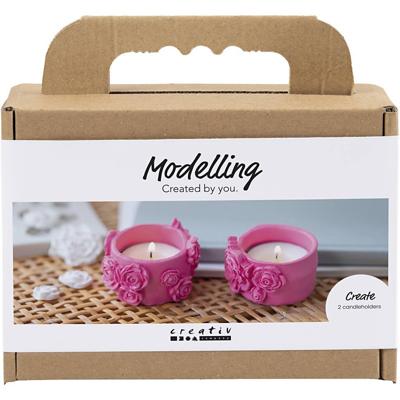 Creativ Company Mini hobbyset boetseren, theelichthouders, roze, 1 doos Creativ Company Mini hobbyset boetseren, theelichthouders, roze, 1 doos