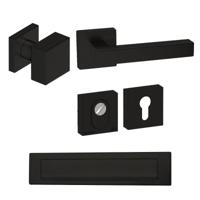 Hardbrass Roestvrijstalen Voordeurset Vierkant Zwart met Quadro 50 & Briefplaat SKG3 - thumbnail