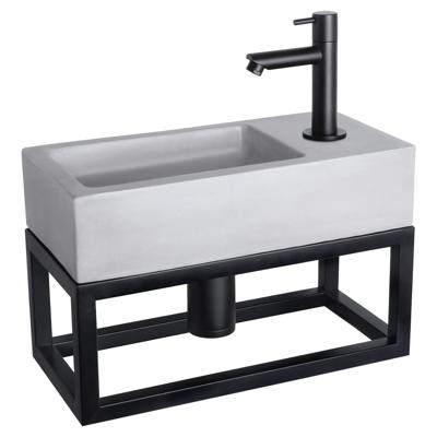 Differnz Ravo fonteinset - 38.5x18.5x25cm - Rechthoek - 1 kraangat - Recht matte zwarte kraan - met zwart frame - beton lichtgrijs 38.401.93