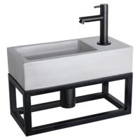 Differnz Ravo fonteinset beton lichtgrijs kraan recht mat zwart 38.5 x 18.5 x 9 cm met handdoekrek - thumbnail