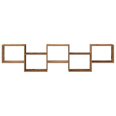 Wandschap kubus 5 vakken bewerkt hout oud houtkleurig