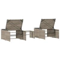 Ligbedden 2 st met tafel poly rattan lichtgrijs - thumbnail