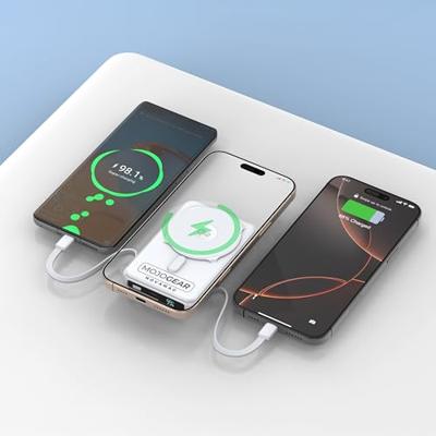 MOJOGEAR NovaMag All-in-1 Powerbank 10.000 mAh - Draadloos Qi2 & ingebouwde kabels - Wit