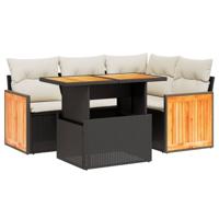 5-delige Loungeset met kussens poly rattan zwart - thumbnail