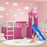 Kinderhoogslaper met toren 80x200 cm massief grenenhout roze - thumbnail