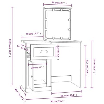 Kaptafel met LED 90x50x132,5 cm bewerkt hout gerookt eikenkleur Kaptafel met LED 90x50x132,5 cm bewerkt hout gerookt eikenkleur