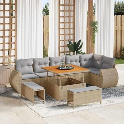 Tuinbankenset 9 pcs Beige poly rattan