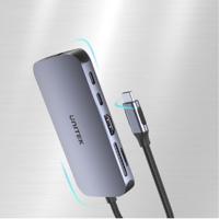uHUB Unitek D1071A N9+ 9-in-1 USB-C Ethernet Hub met HDMI, 100W Power Delivery en Card Reader/Aluminium/Nylon Kabel/USB-A, USB-C (voeding), HDMI 2.0, Card Reader, aansluiting RJ -45 - thumbnail