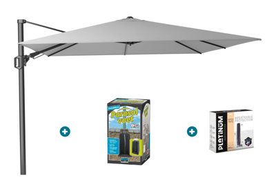 Platinum Challenger zweefparasol T2 - 3x3 m. - Light Grey - met ingraafvoet en hoes