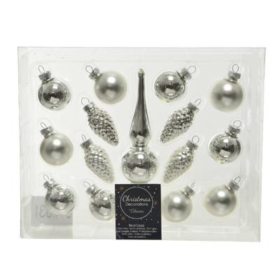Decoris Kerstballenset mini glas zilver 15-delig