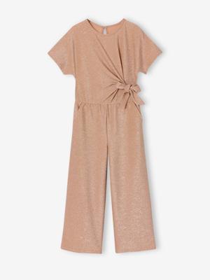Kerst jumpsuit voor meisjes met strik roze (poederkleur)