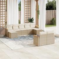 9-delige Loungeset met kussens poly rattan beige - thumbnail