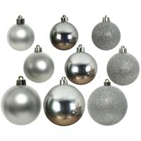 Decoris kerstballen set Plastic 26st zilver 6-8-10cm - thumbnail