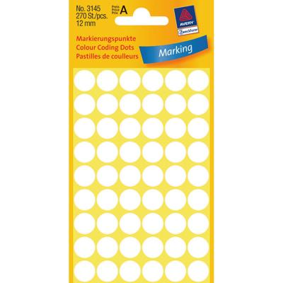 Etiket avery 3145 rond 12mm wit 270st | 10 stuks