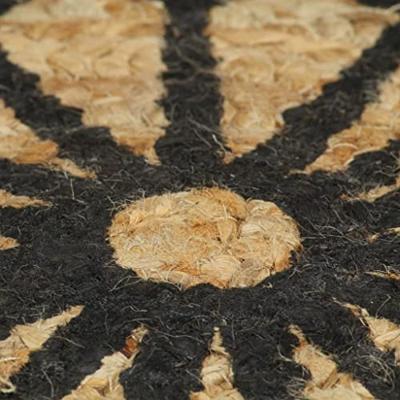 Vloerkleed handgemaakt met zwarte print 150 cm jute Vloerkleed handgemaakt met zwarte print 150 cm jute