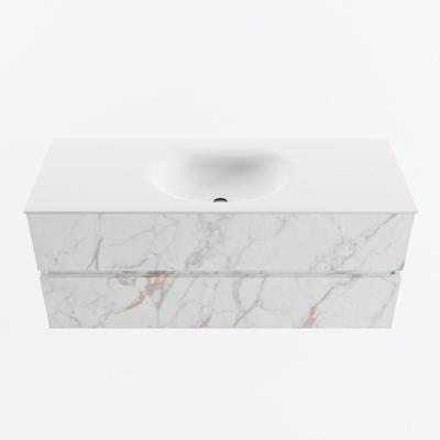 MONDIAZ VICA 120cm badmeubel onderkast Carrara 2 lades. Wastafel MOON midden 1 kraangat, kleur Talc.