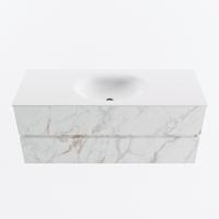 MONDIAZ VICA 120cm badmeubel onderkast Carrara 2 lades. Wastafel MOON midden 1 kraangat, kleur Talc. - thumbnail