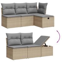 5-delige Loungeset met kussens poly rattan beige - thumbnail