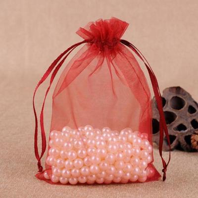 100 PCS geschenk zakken sieraden organza zakje bruiloft verjaardag partij drawable zakjes Gift Bag grootte: 10x15cm (wijn rood)