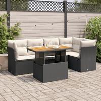 6-delige Loungeset met kussens poly rattan zwart - thumbnail
