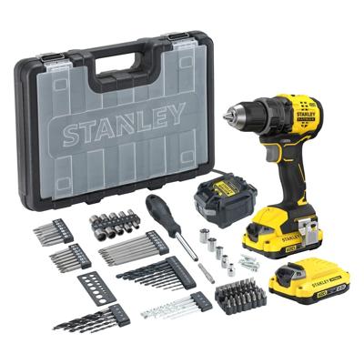 Stanley Schroefboormachine SFMCD714D2A-QW | Brushless | V20 | 18V | Incl. 100 accessoires in koffer | Incl. 2x 2.0Ah accu en lader - SFMCD714D2A-QW