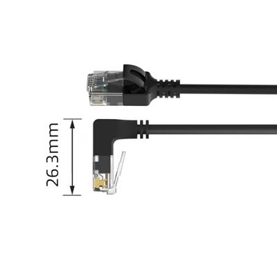 ACT Zwarte 3 meter U/UTP CAT6A LSZH slimline patchkabel met RJ45 connectoren. recht naar 90° haaks