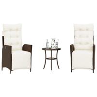 3-delige Bistroset met kussens poly rattan bruin - thumbnail