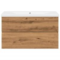Wastafelkast met ingebouwde wasbak artisanaal eikenkleurig - thumbnail