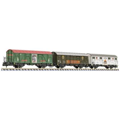 Liliput L260152 N set van 3 goederenwagons GOS-uv 253 „hoog procent” Luik/Luik per wagen 81 resp. 78 mm.