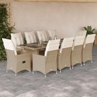 11-delige Bistroset met kussens poly rattan beige - thumbnail