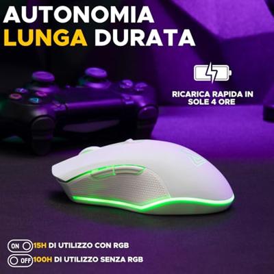 Draadloze gamingmuis - THE G-LAB - KULT HELIUM - RGB - 6400 DPI - 6 knoppen - Wit