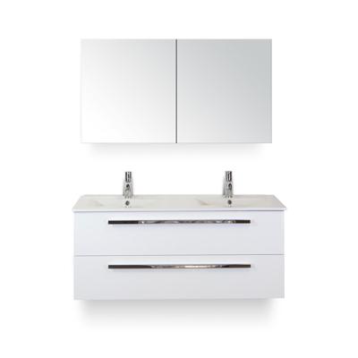 Seville Badmeubelset 120 cm - 2 laden Wit Hoogglans - Wastafel Enjoy Dubbel - met Spiegelkast