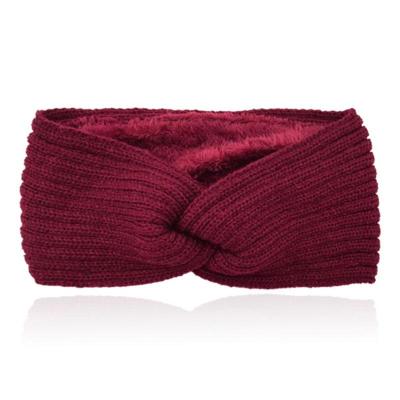 LGT JWLS Dames Hoofdband - Bordeaux, Katoen met Fleece Voering, Gebreid met Lijnen en Voorzien van Knoop
