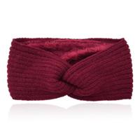 LGT JWLS Dames Hoofdband - Bordeaux, Katoen met Fleece Voering, Gebreid met Lijnen en Voorzien van Knoop - thumbnail
