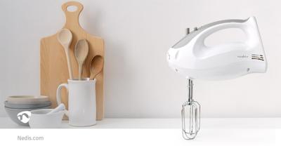 Nedis KAHM100CWT Handmixer 200 W 5-snelheden Turbo-functie 2 Deeghaken / 2 Kloppers Grijs / Wit - thumbnail